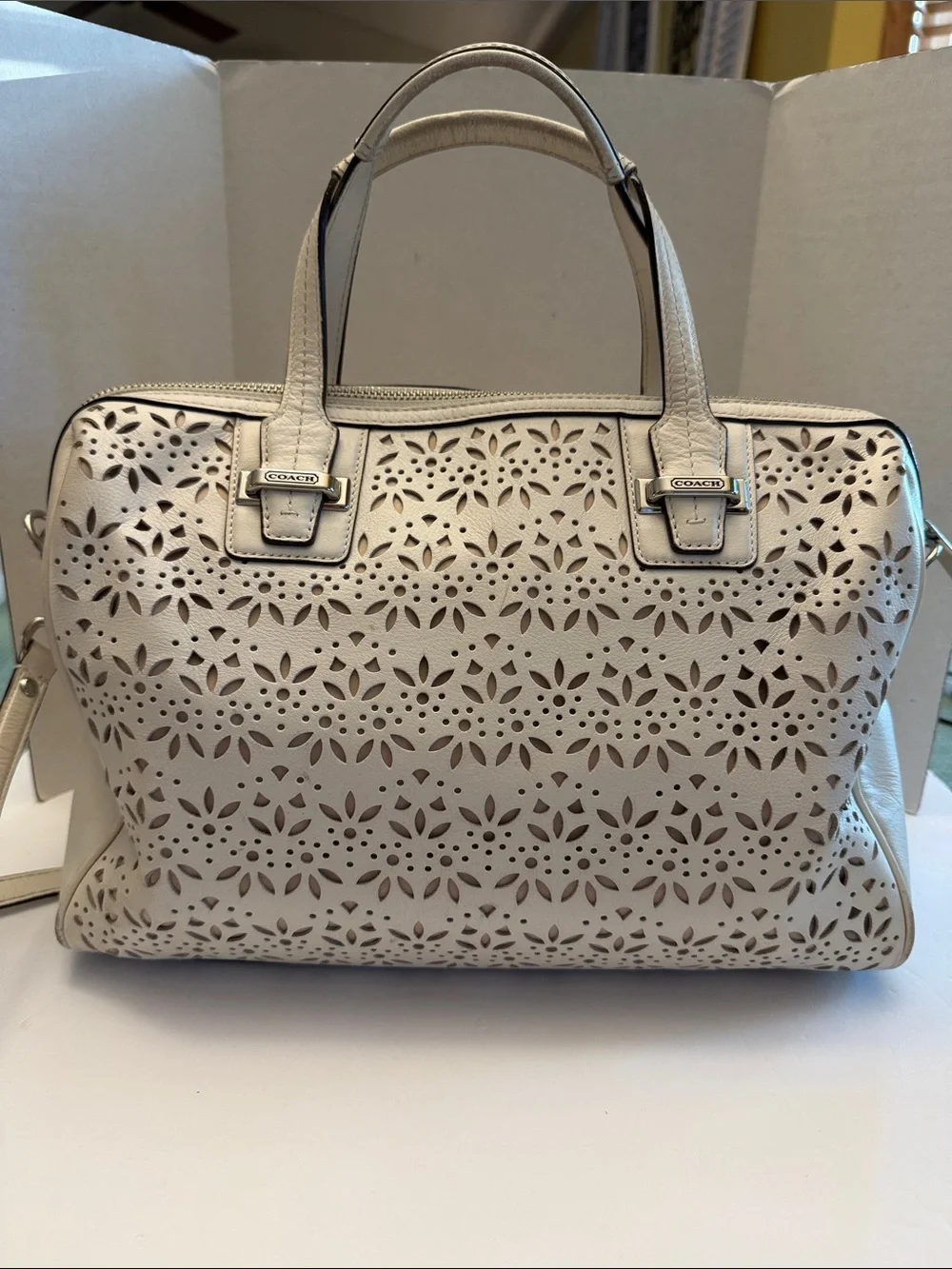 Coach Taylor Eyelet Laser-Cut Leather Satchel with Top Handles